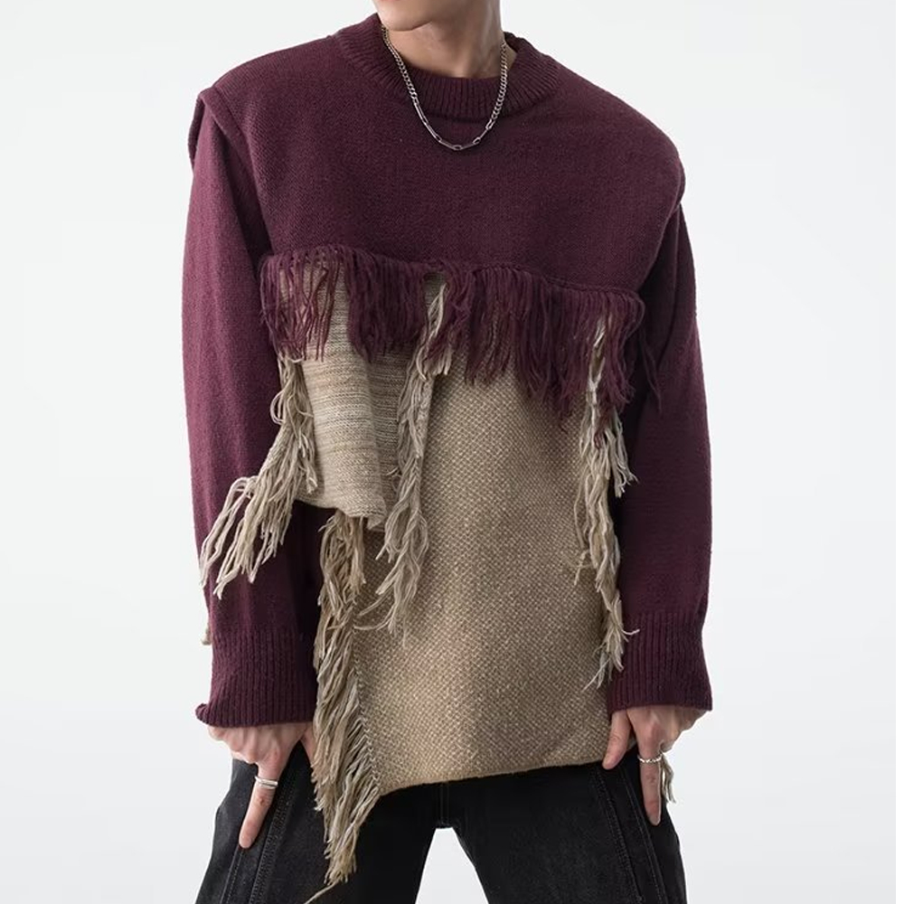 CE | Heavy Design Tassel Splicing Sweater