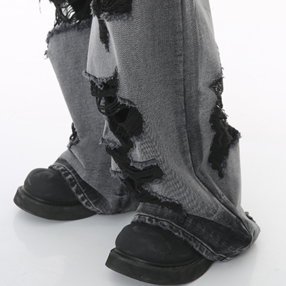 High Street Irregular Ripped Baggy Jeans