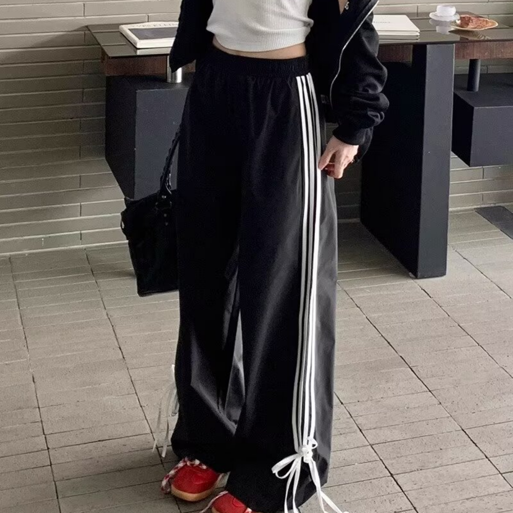 Women's Striped Braided Bow Sweatpants