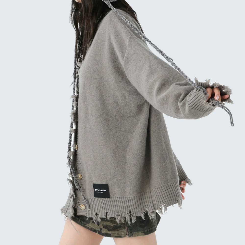 Destructive V-neck Cardigan Sweater