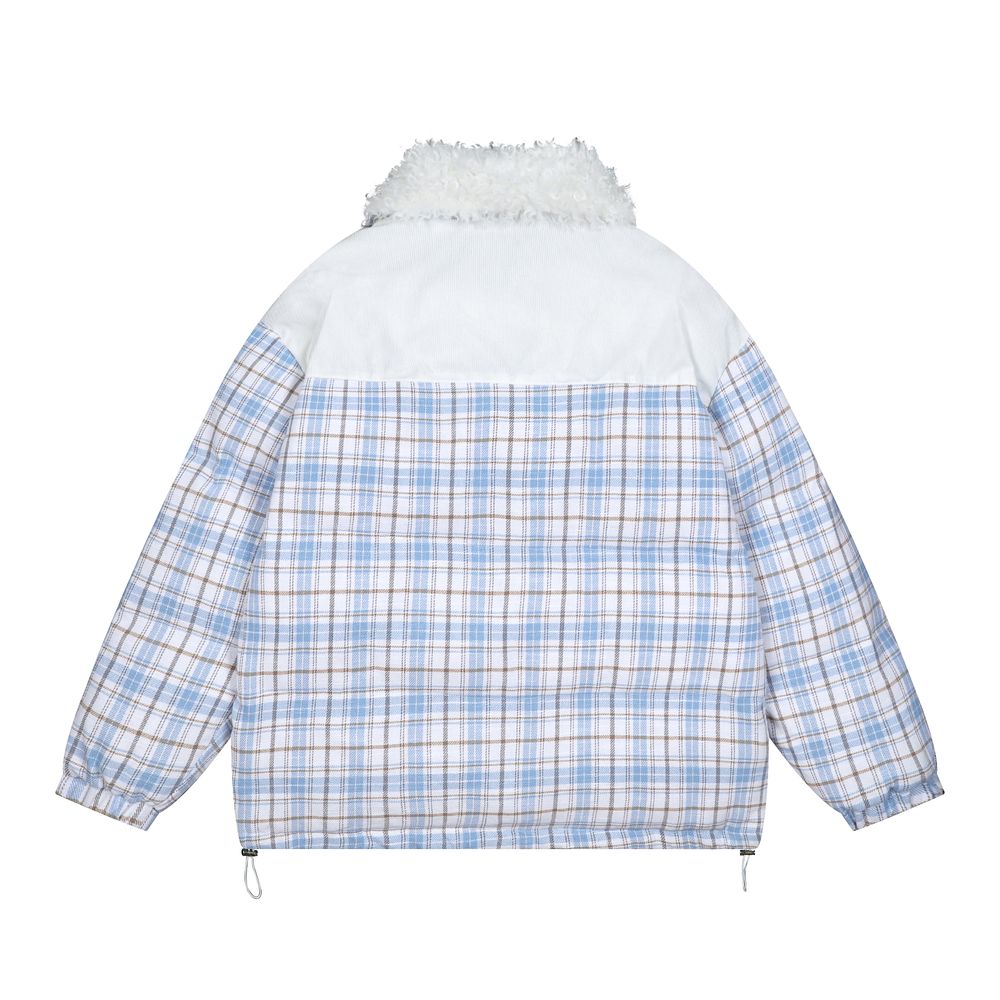 【NOW TREND】Plaid Button Lambskin Collar Coat