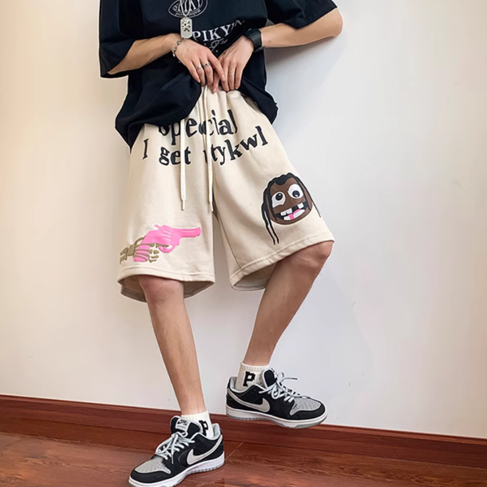 Cute Pistol Clown Foam Print Shorts