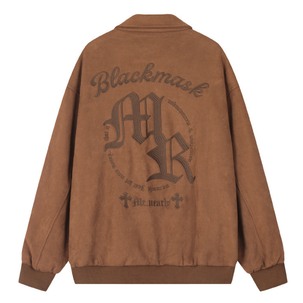 Cross Embroidered Suede Lapel Jacket