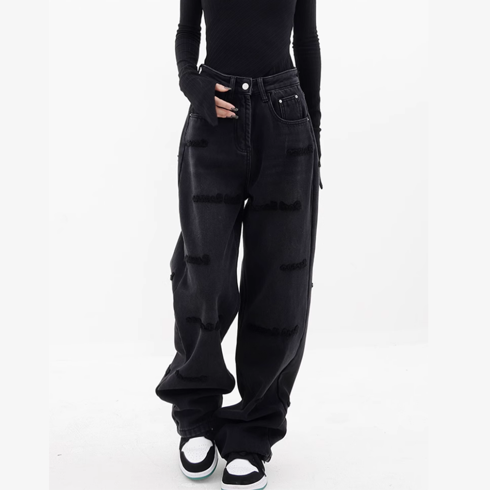 Women's Black Flocked Jeans