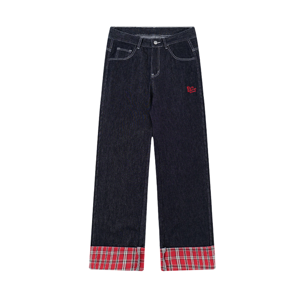 DF|Classic Plaid Panel Roll-Up Jeans