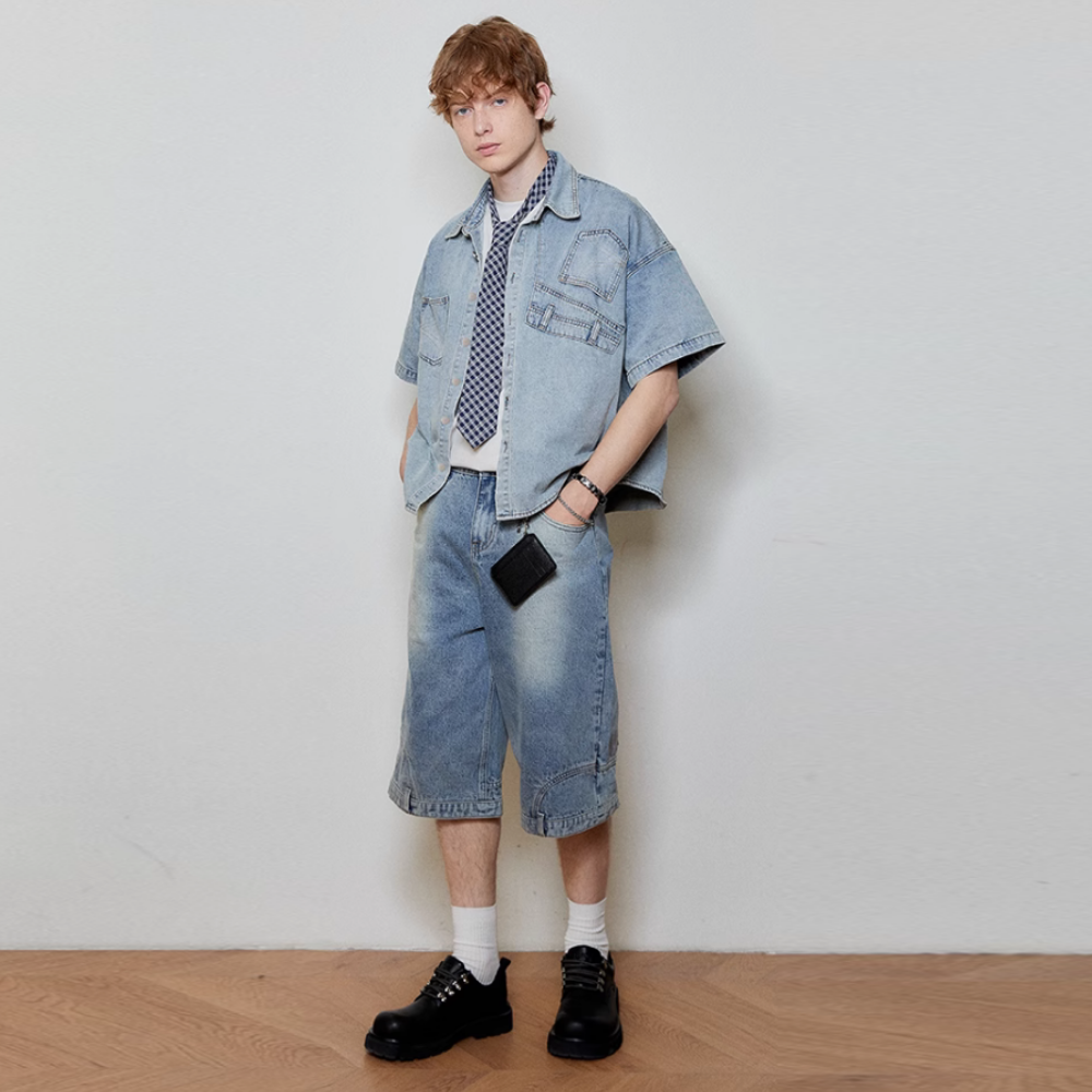 Retro Inverted Denim Shorts