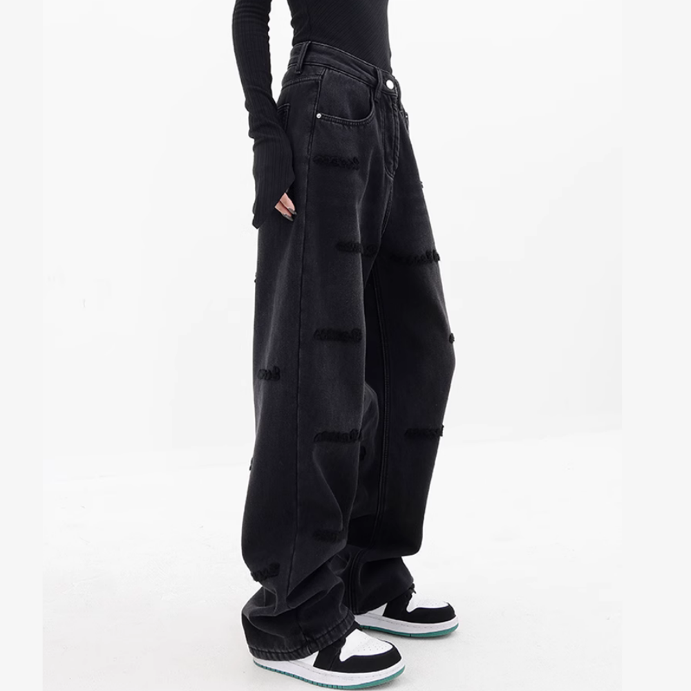 Women's Black Flocked Jeans