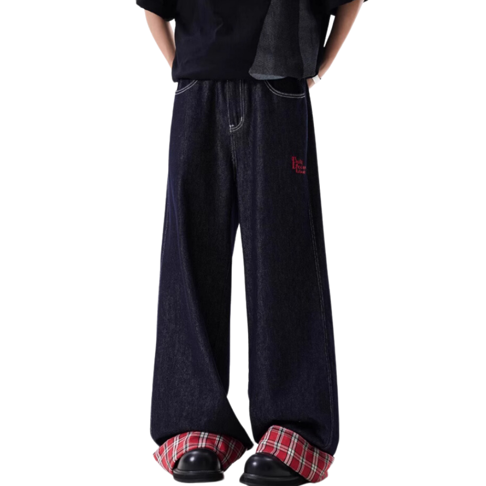 DF|Classic Plaid Panel Roll-Up Jeans