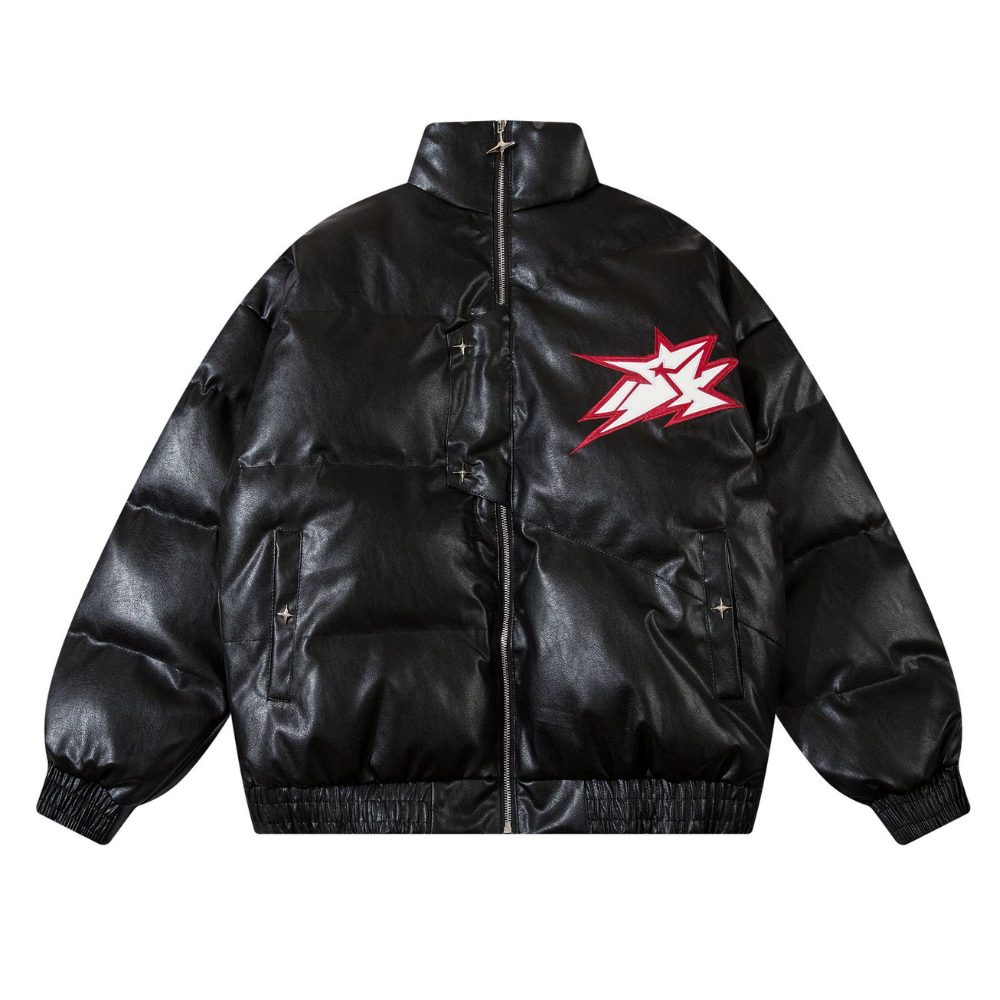 Star Letter Patch Stand Collar Coat