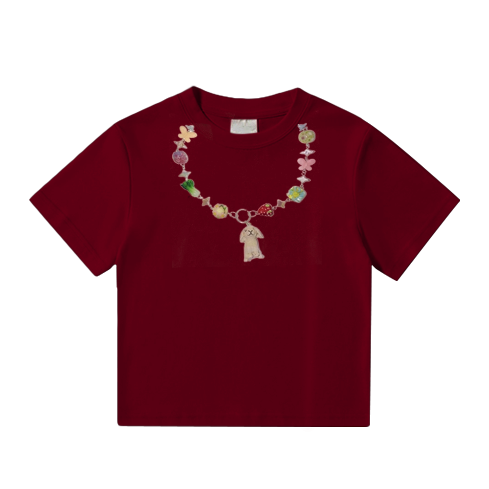Women's Puppy Necklace Graphic T-Shirt