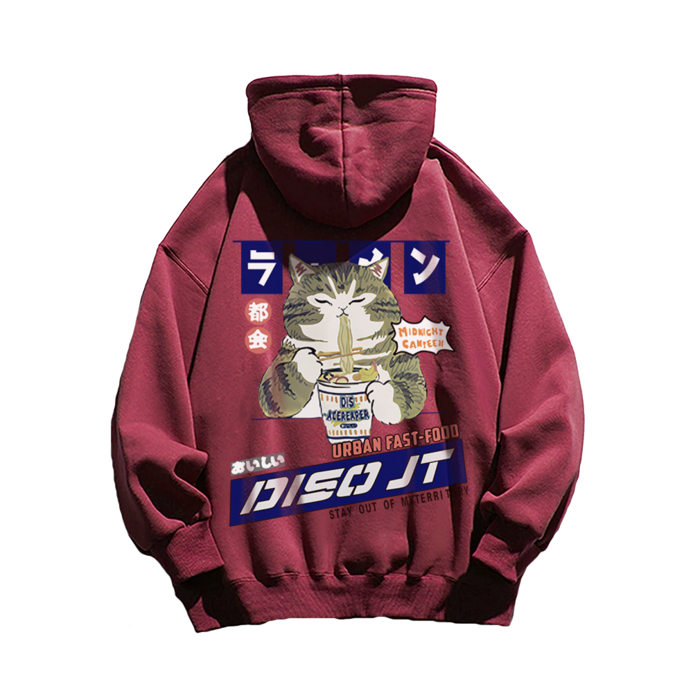 Japanese Greedy Cat Print Hoodie