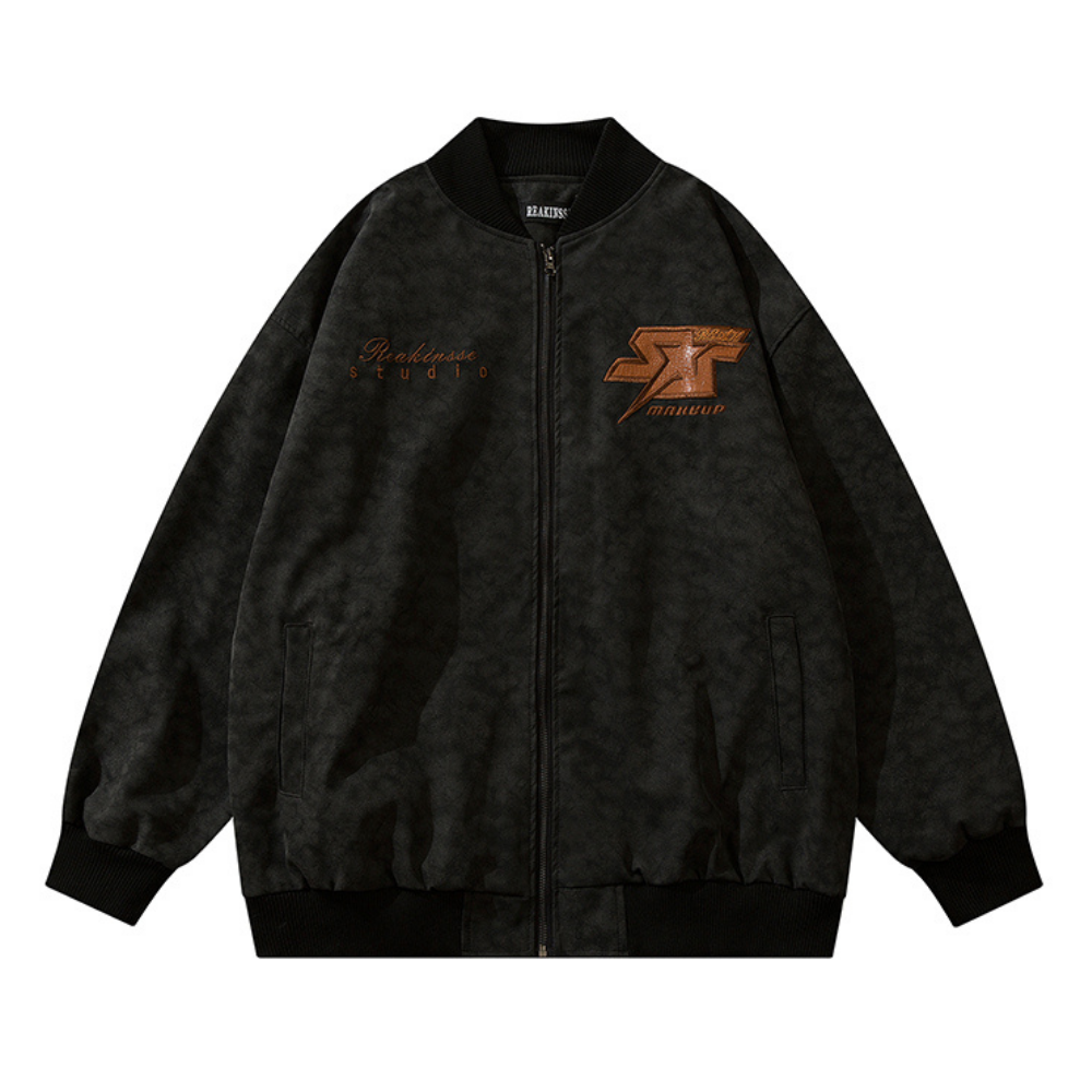 Star Letter Embroidered Suede Jacket