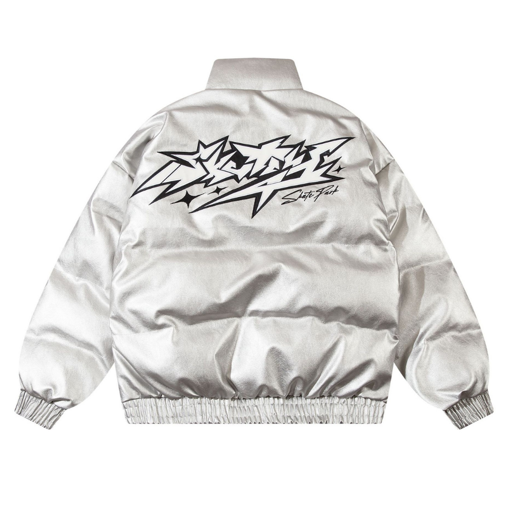 Star Letter Patch Stand Collar Coat