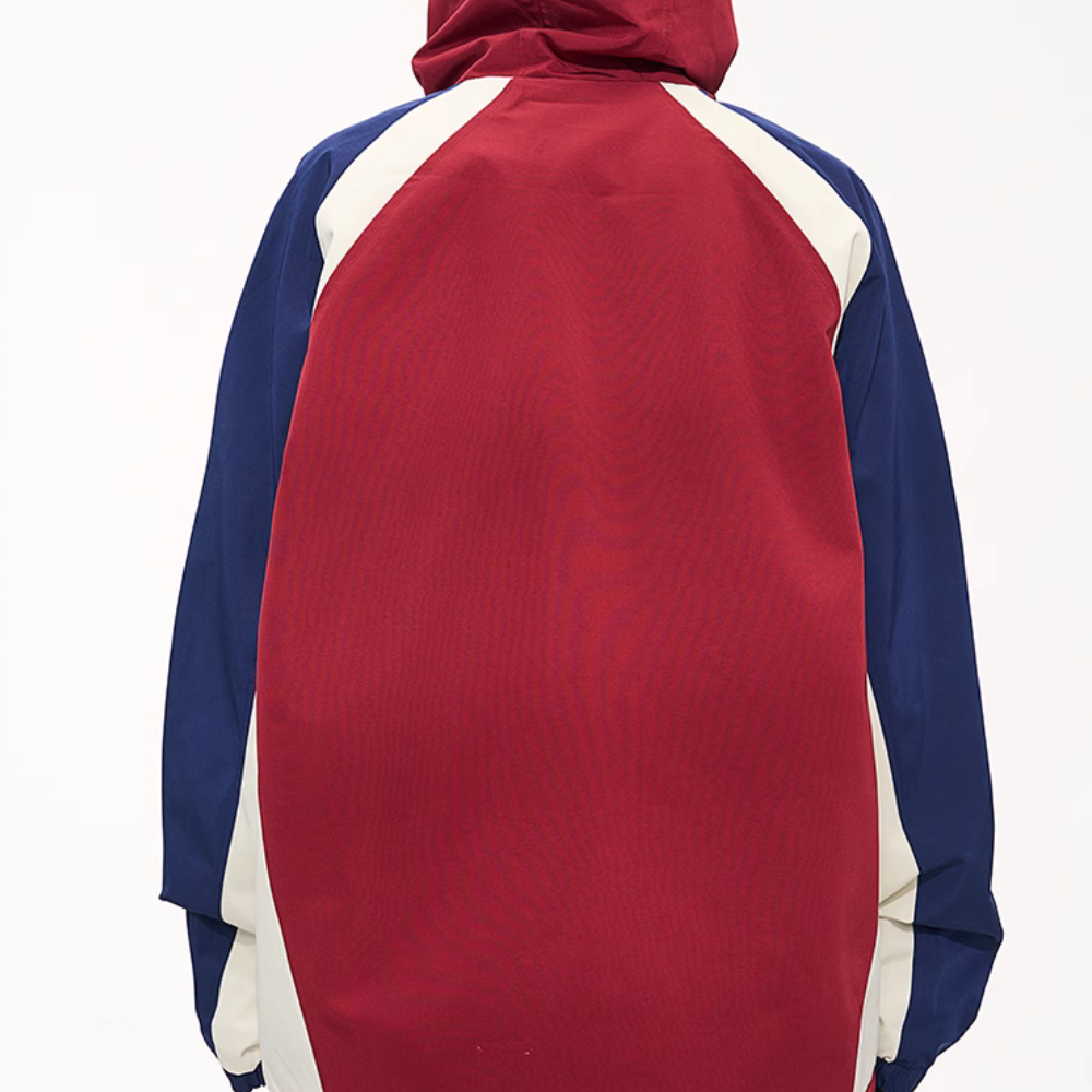 Casual Contrast Color Patchwork Hooded Jacket