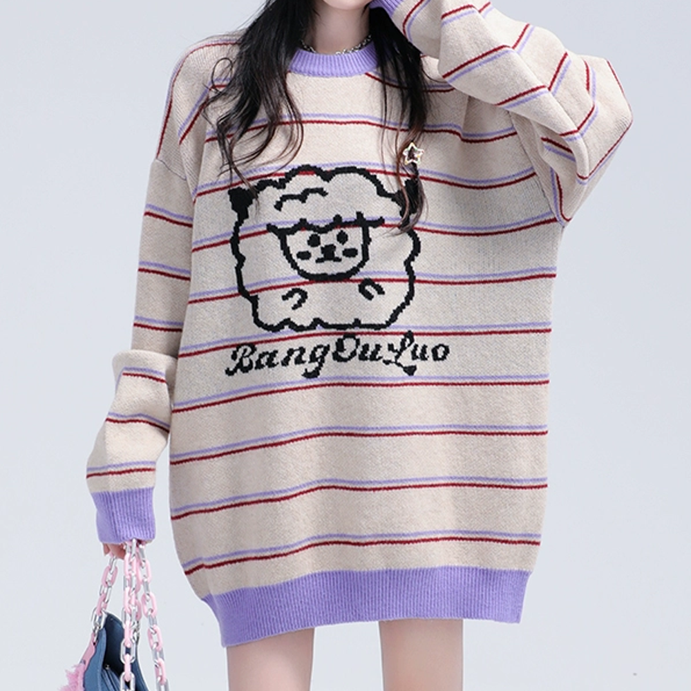 Japanese Retro Striped Lamb Sweater