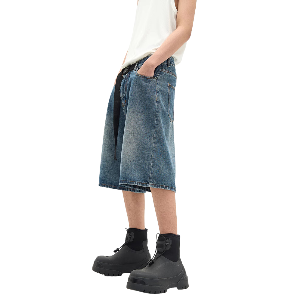 Vintage Washed Belted Denim Shorts