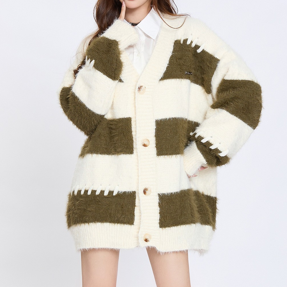 College Style Stripes With Contrasting Colors Cardigan Sweater