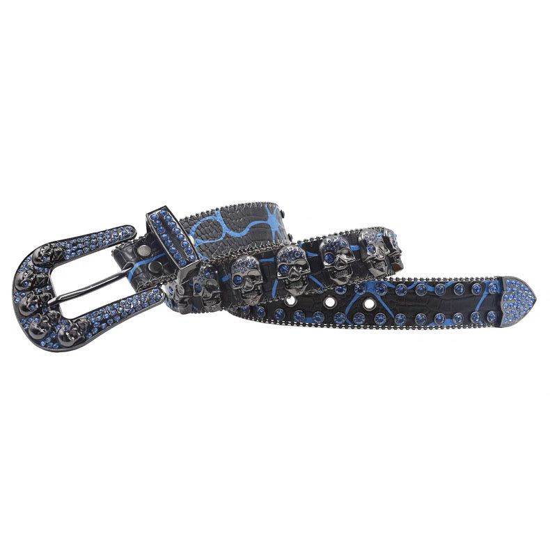 LoopStone Luxury® Ride or Die – Statement Rhinestone Skull Belt