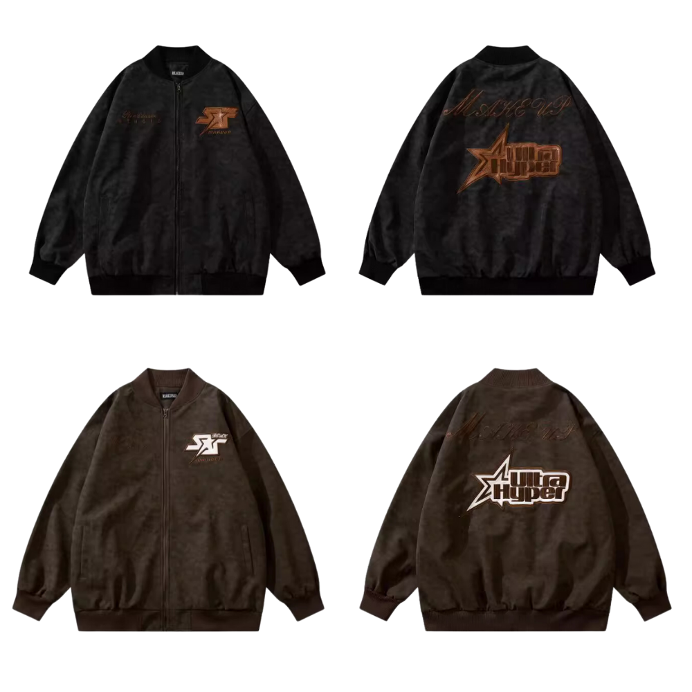 Star Letter Embroidered Suede Jacket