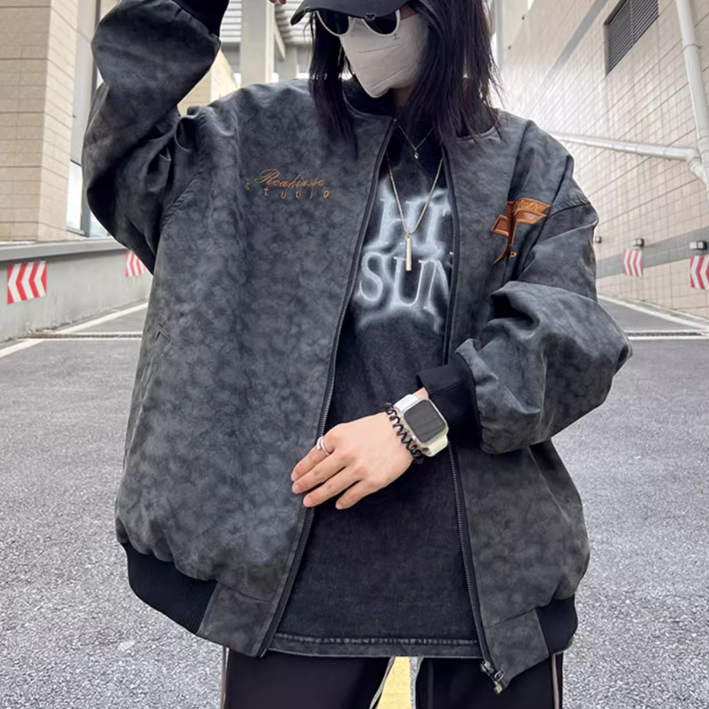 Star Letter Embroidered Suede Jacket