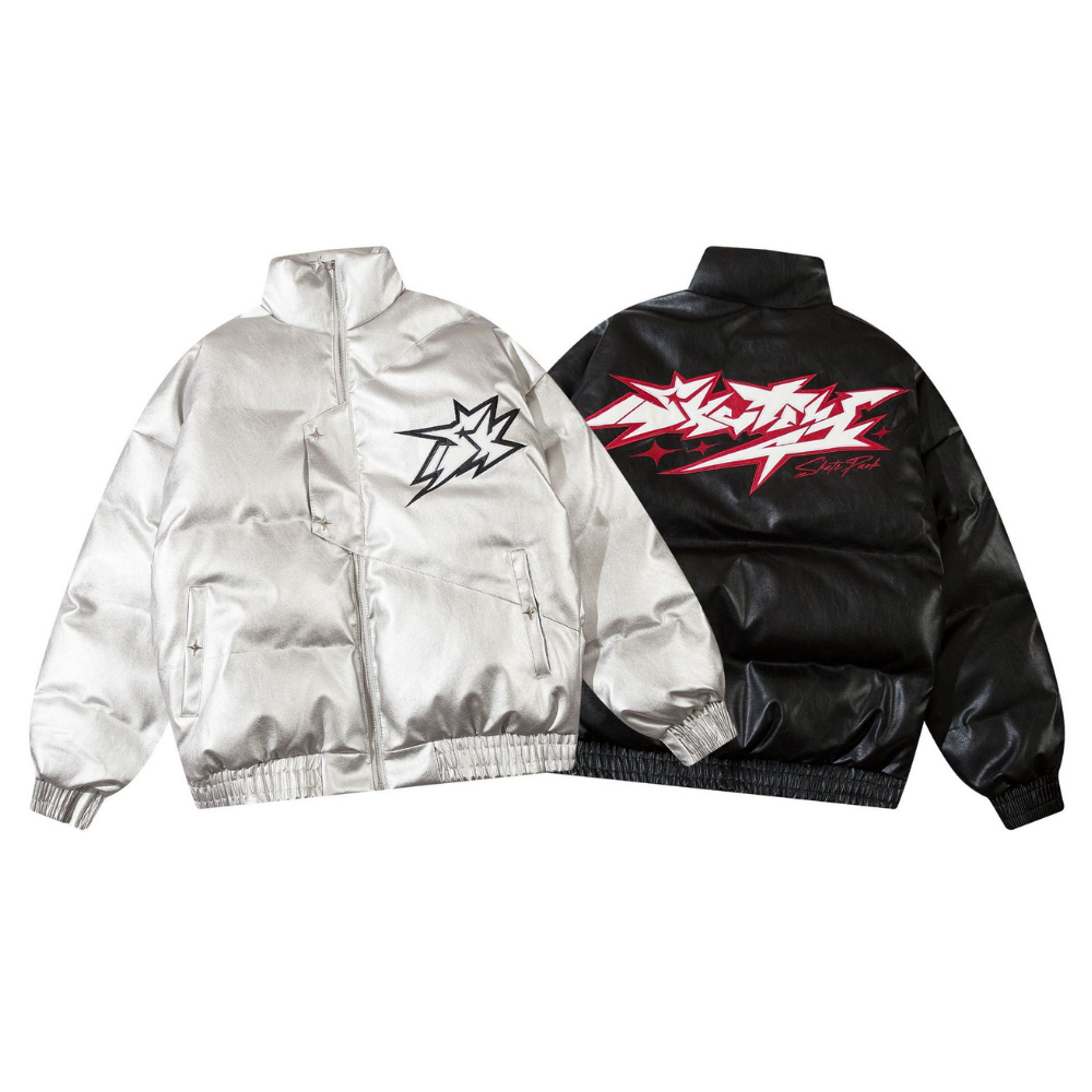 Star Letter Patch Stand Collar Coat