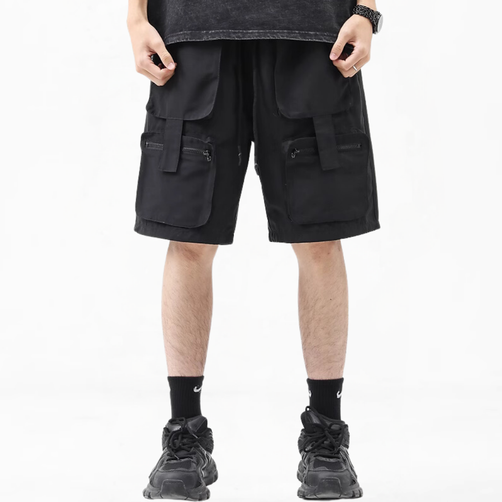 Vintage Solid Multi-Pocket Shorts