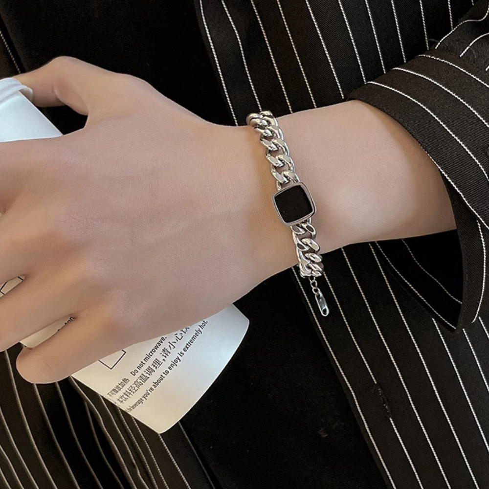 Square Obsidian Titanium Steel Bracelet