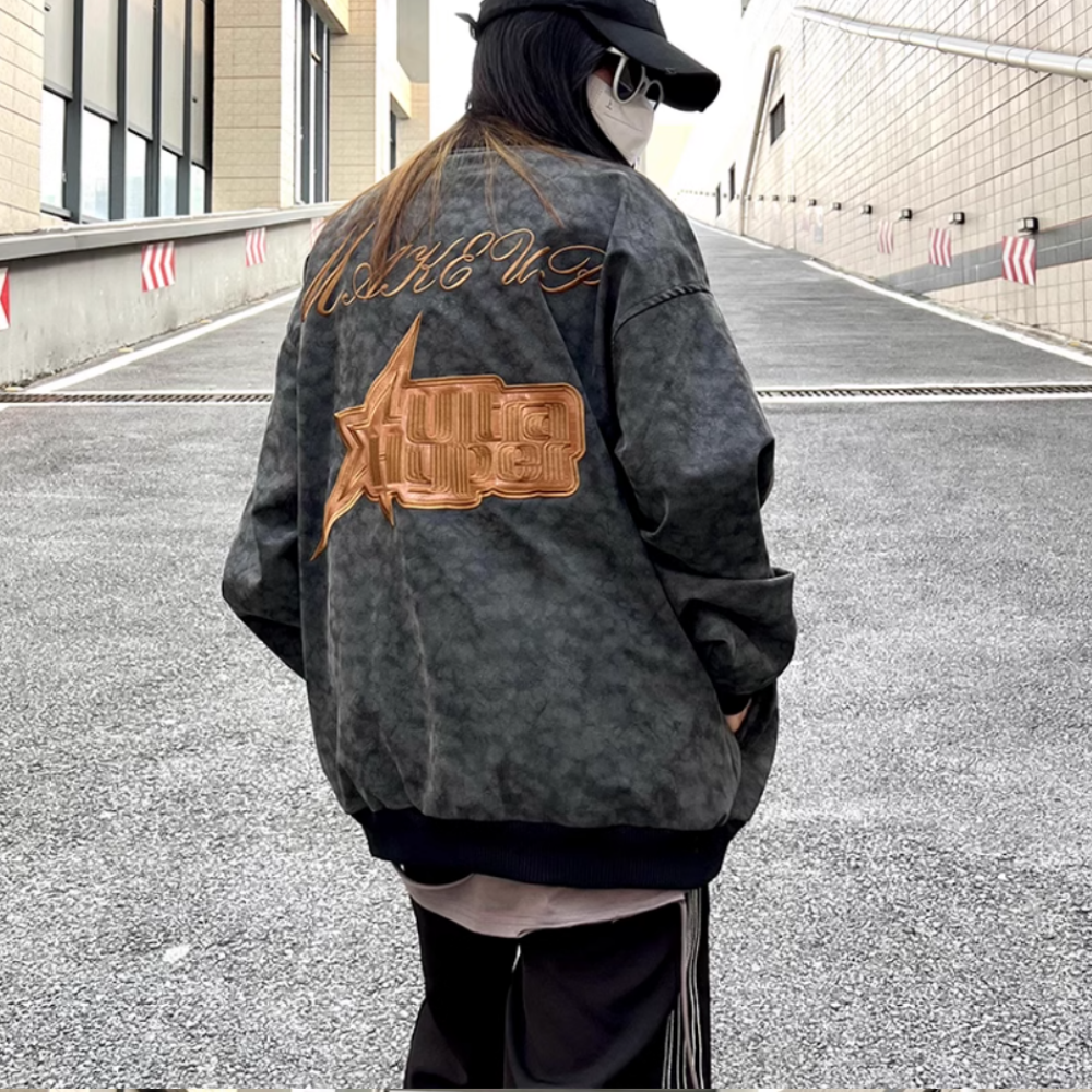 Star Letter Embroidered Suede Jacket