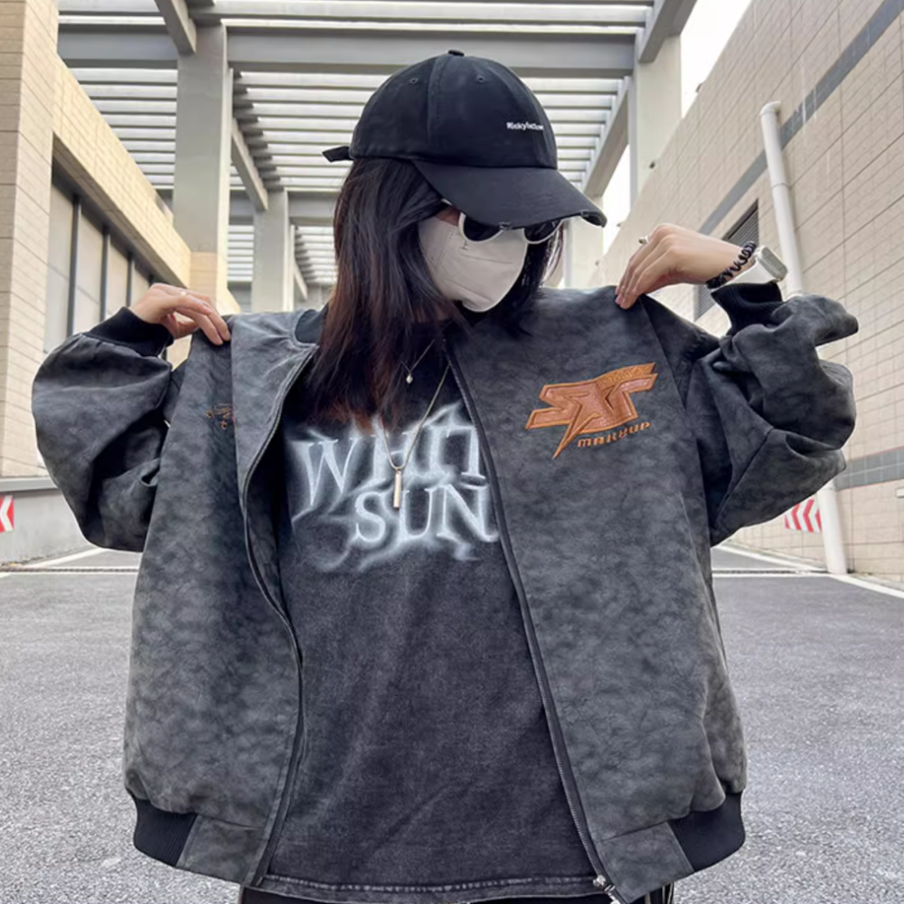 Star Letter Embroidered Suede Jacket