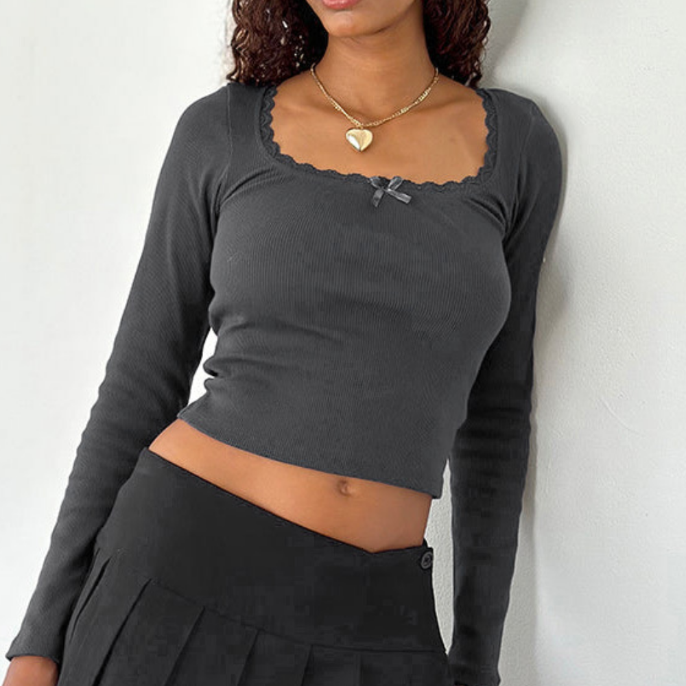 Women's Spliced U Neck Long Sleeve