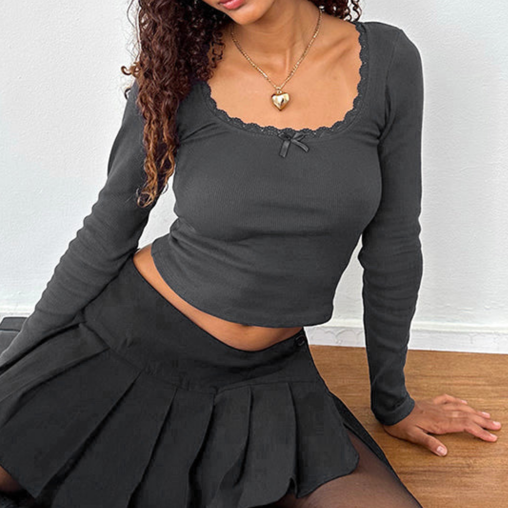 Women's Spliced U Neck Long Sleeve