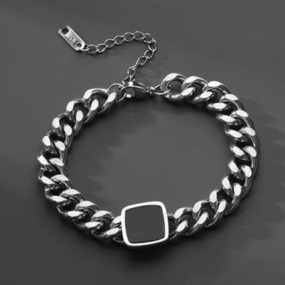 Square Obsidian Titanium Steel Bracelet