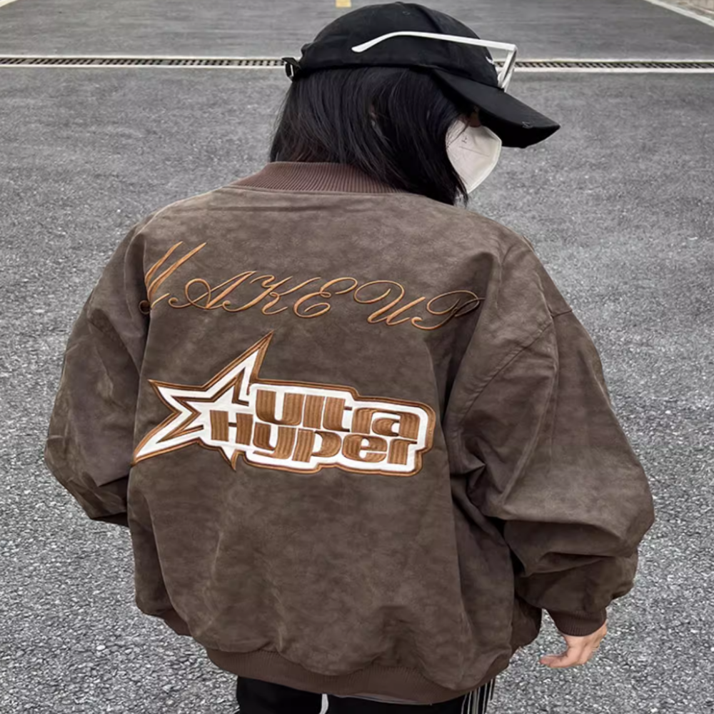 Star Letter Embroidered Suede Jacket