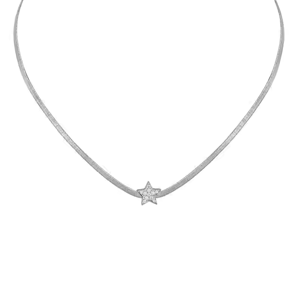 Sparkling Diamond Pentagram Snake Bone Necklace