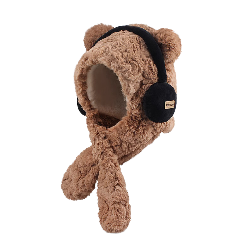 Headphones Bear Scarf Plush Hat