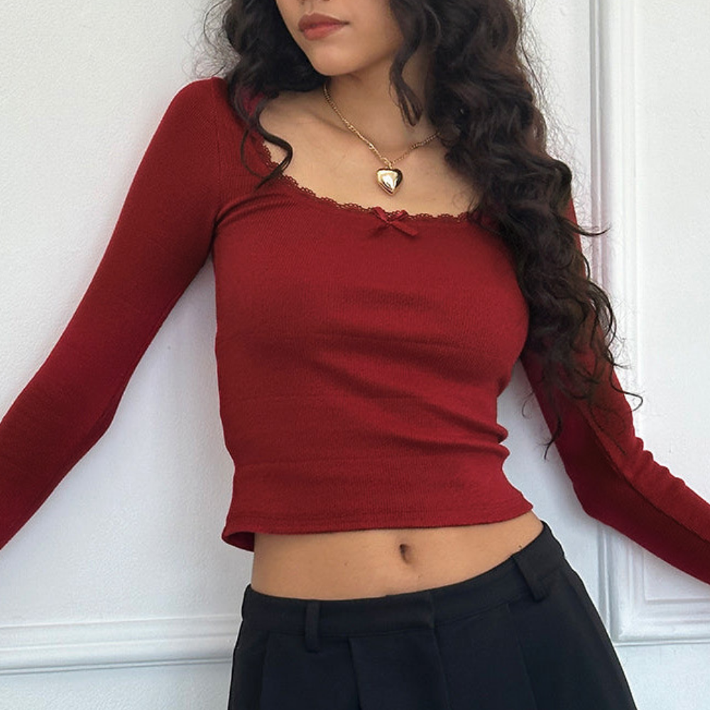 Women's Spliced U Neck Long Sleeve
