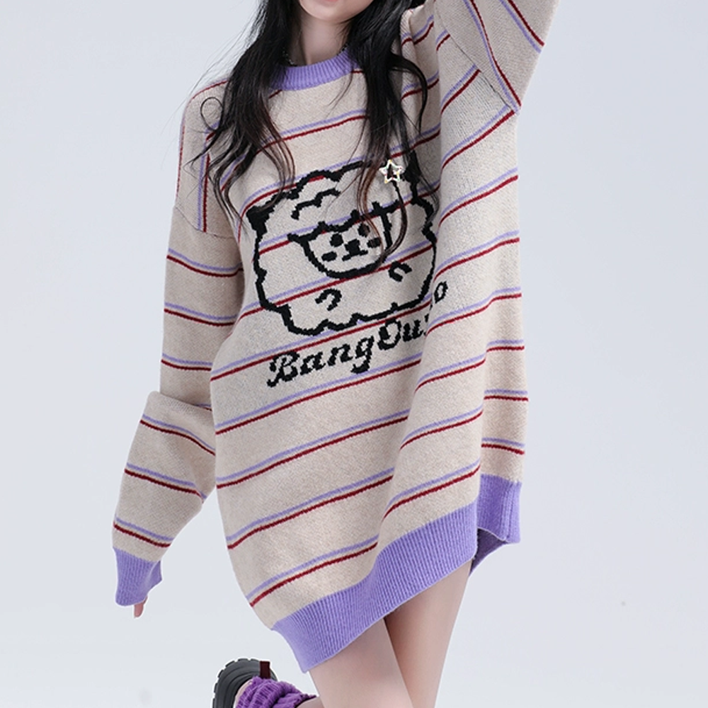 Japanese Retro Striped Lamb Sweater
