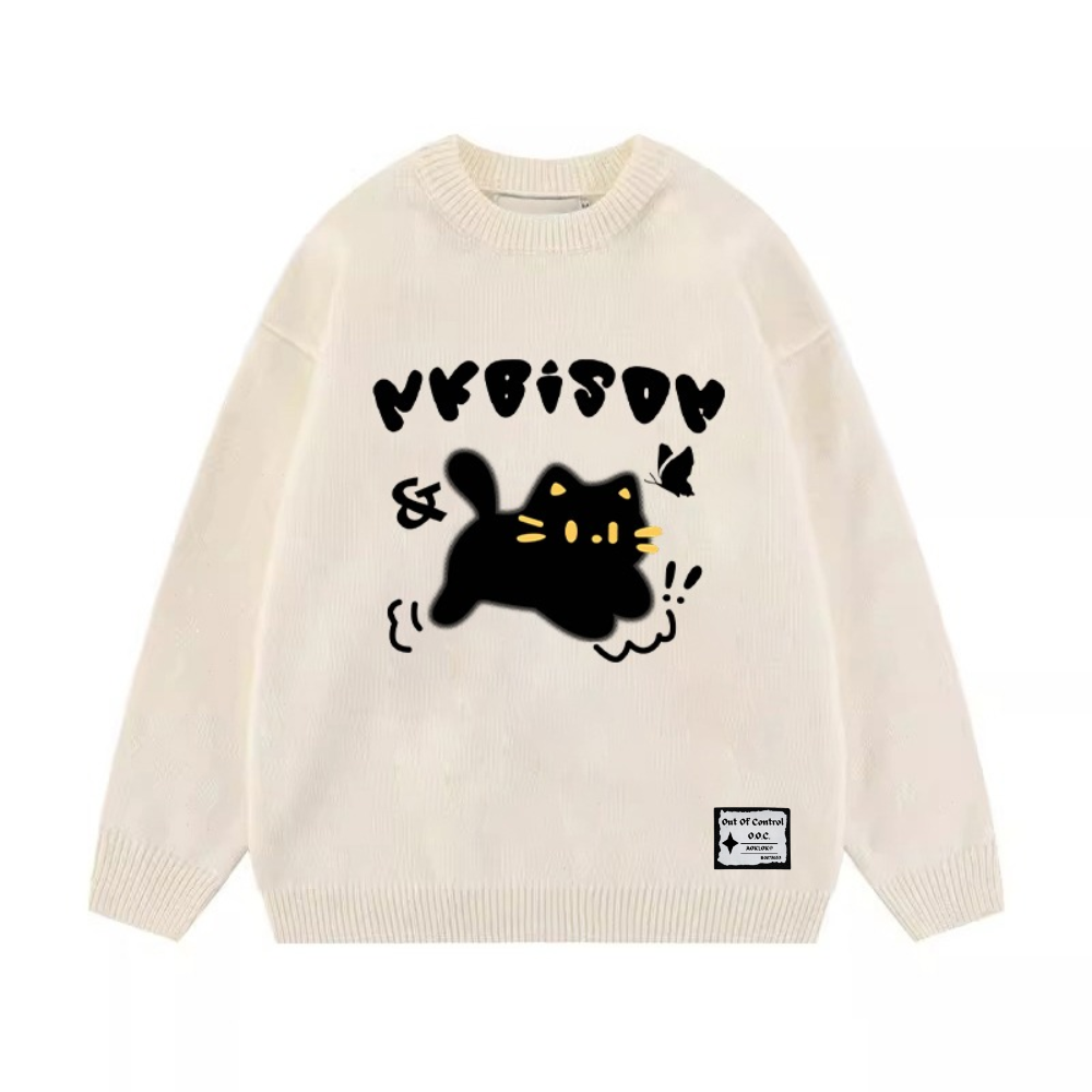 OOC' Cartoon Running Cat Knitted Sweater
