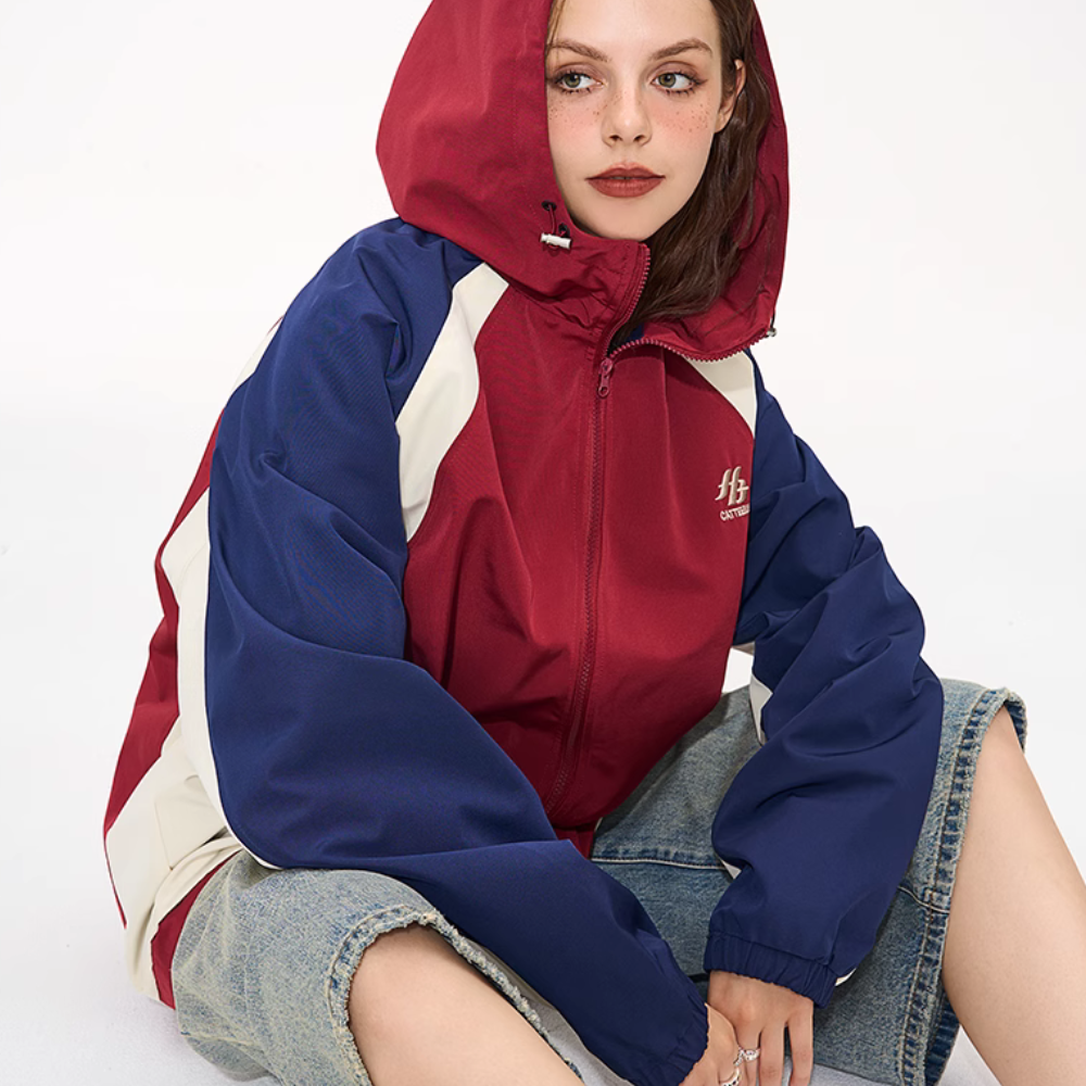 Casual Contrast Color Patchwork Hooded Jacket