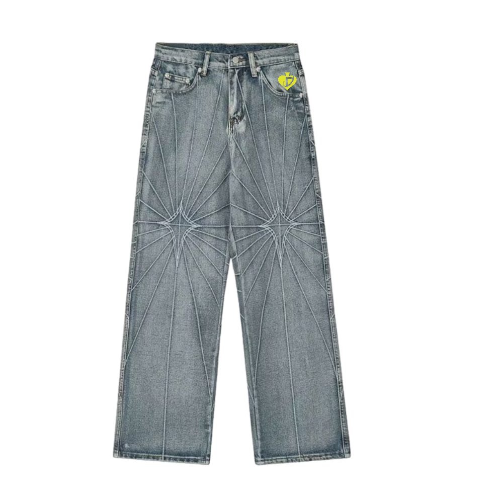 DF| Spider Web Stripe Embroidered Jeans