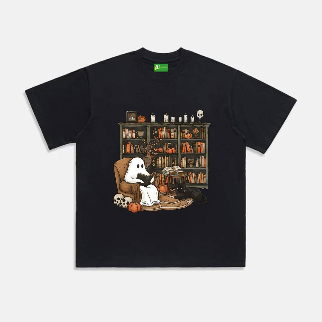 AG Halloween Cute Ghost Who Loves To Read Books T-Shirt