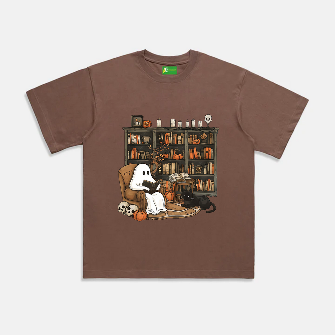 AG Halloween Cute Ghost Who Loves To Read Books T-Shirt