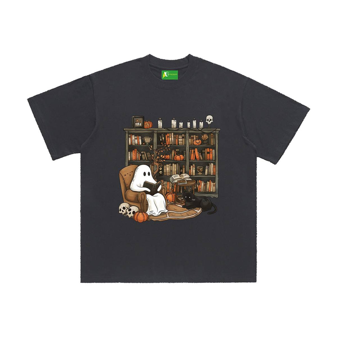 AG Halloween Cute Ghost Who Loves To Read Books T-Shirt