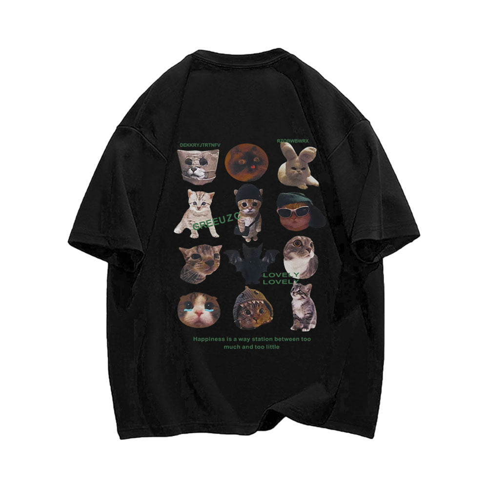 Cartoon Anime Cat Print T-shirt