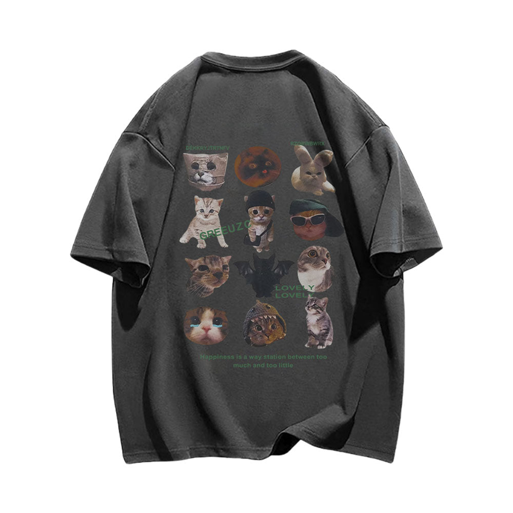 Cartoon Anime Cat Print T-shirt