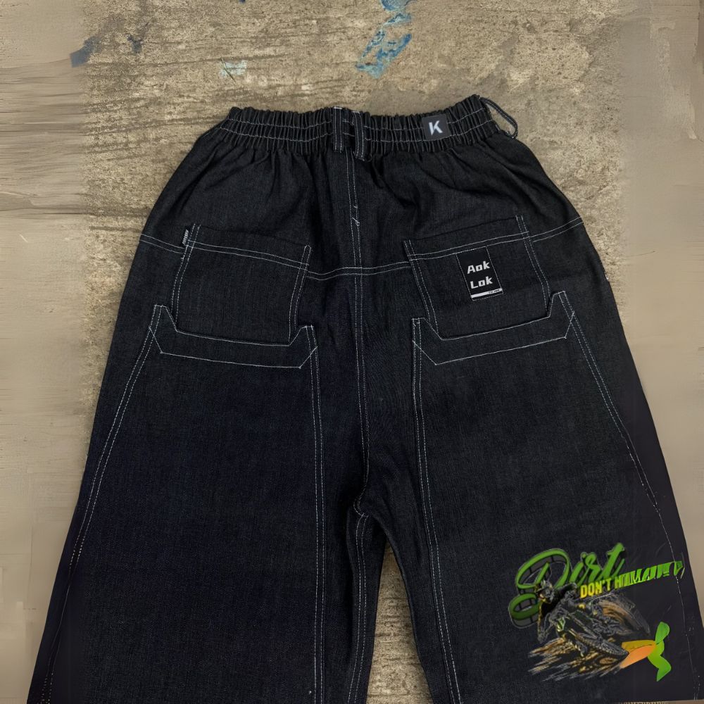 BAGGOUT Motorcycle print black jeans casual wide-leg slacks