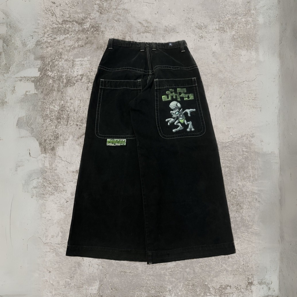 BAGGOUT Vintage 90s Y2K JNCO Jeans Trog BLACK DENIM RARE GRUNGE