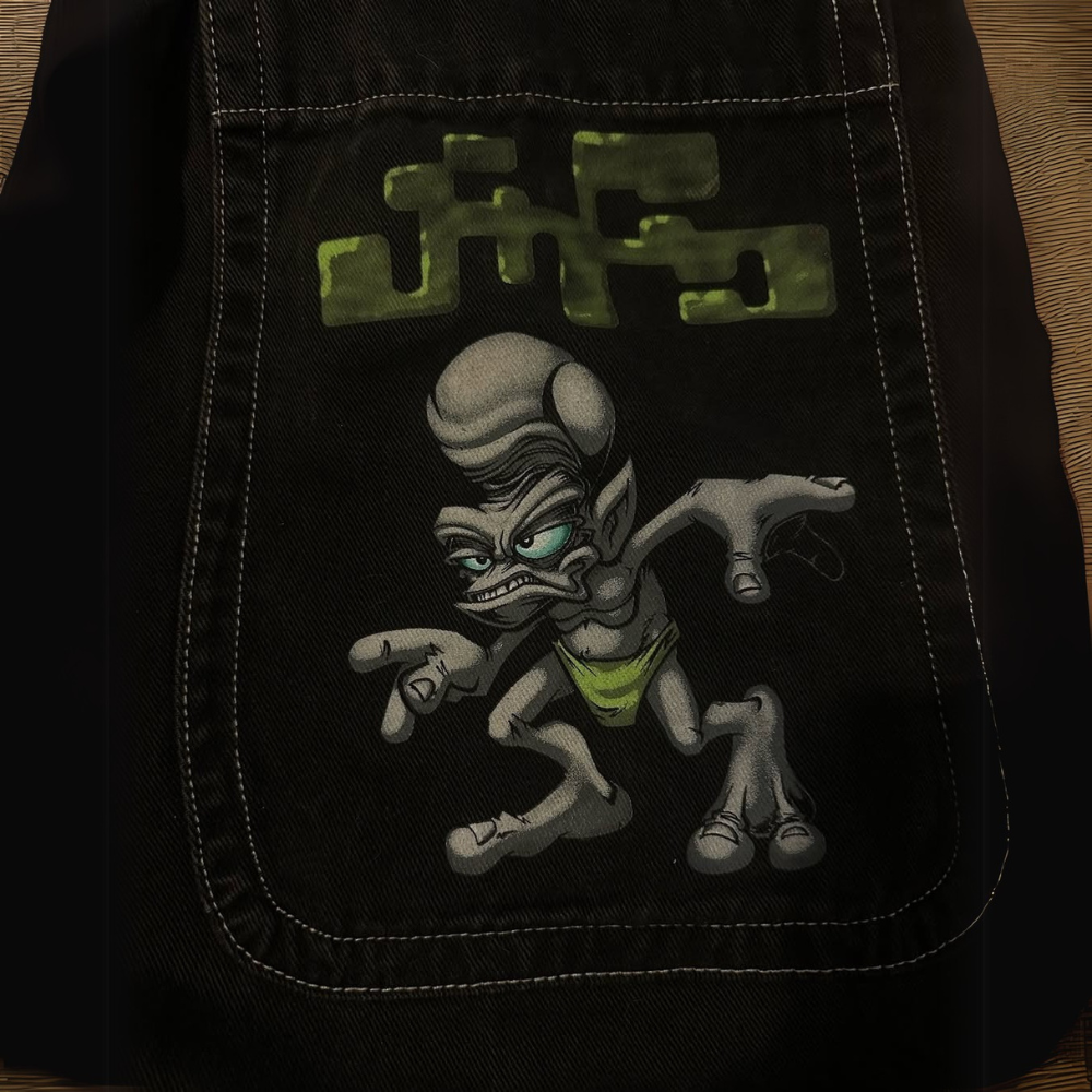 BAGGOUT Vintage 90s Y2K JNCO Jeans Trog BLACK DENIM RARE GRUNGE