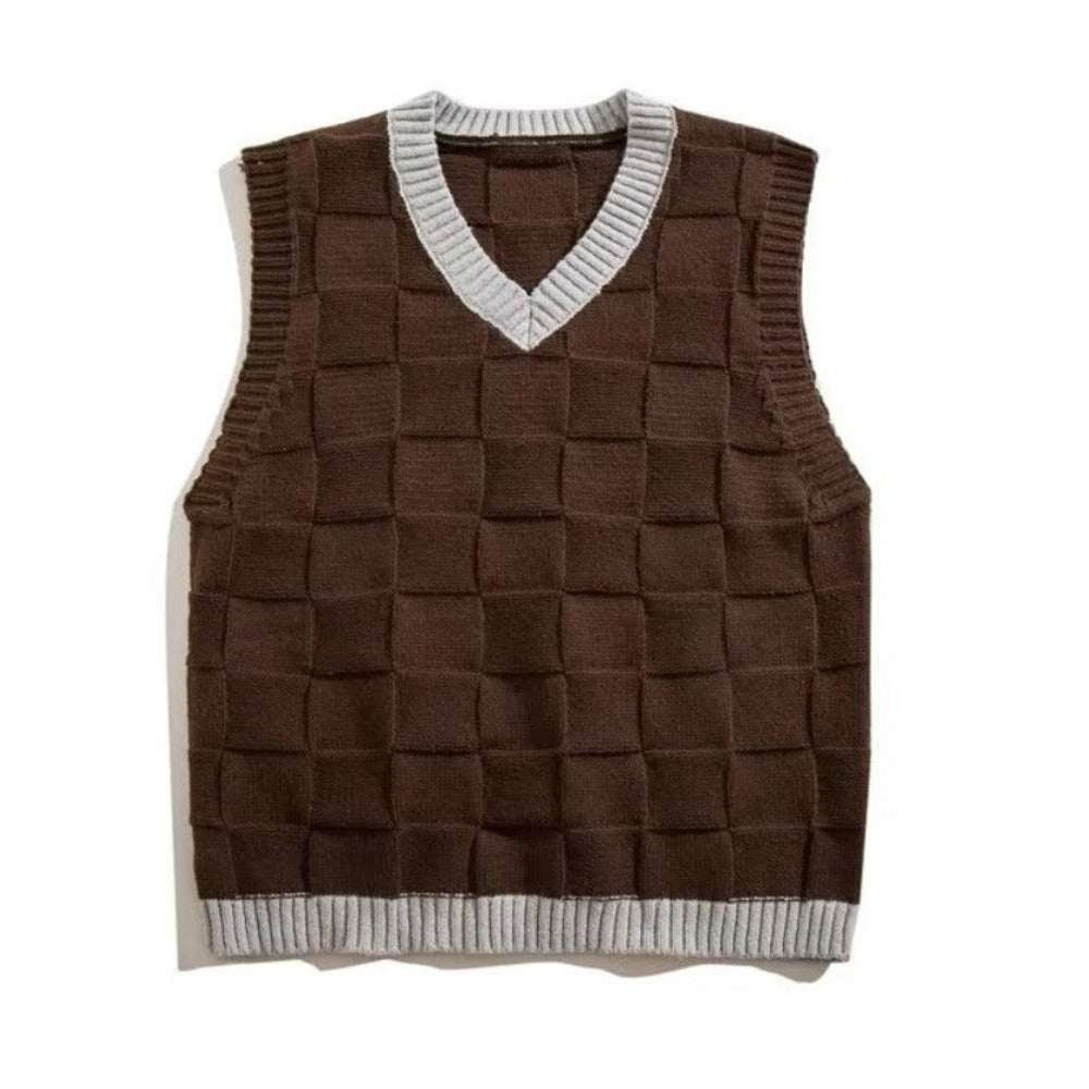 Minimalist Solid ColorCheckerboard Knitted-Vest