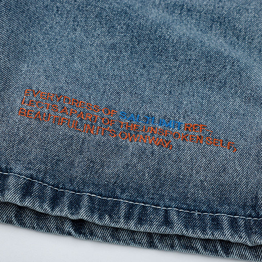 Urban Solid Color Letter Denim Shorts